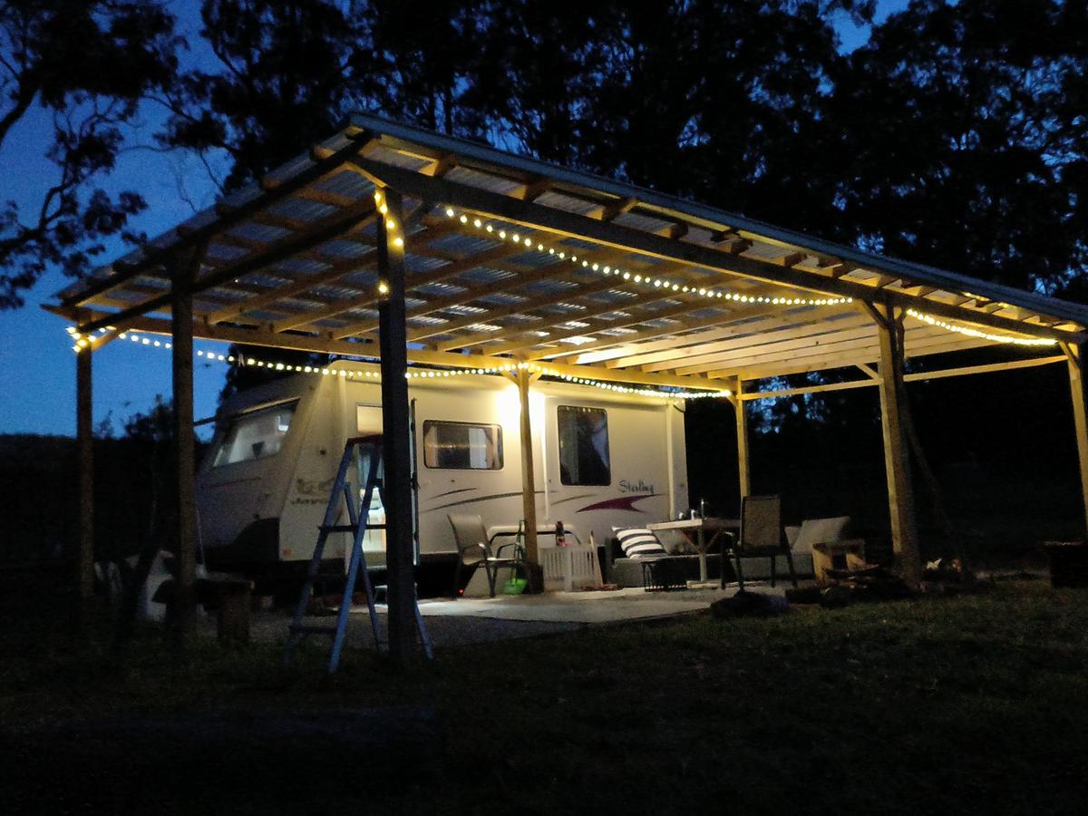 WWOOFer caravan at night